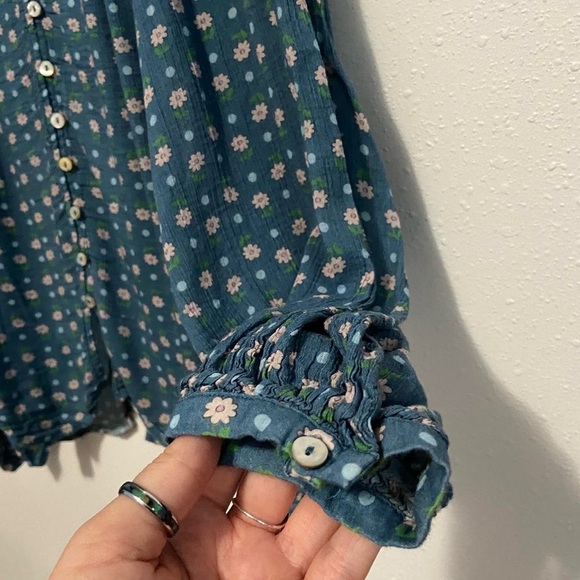 Spell Blue Floral Button-Up Top Yellow Rose Blouse - Cornflower Blue - Picture 5 of 8